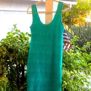 FOREVER 21 TURQUOISE AQUA BLUE LACE LINED BODY CON CLUB PARTY DRESS Size…
